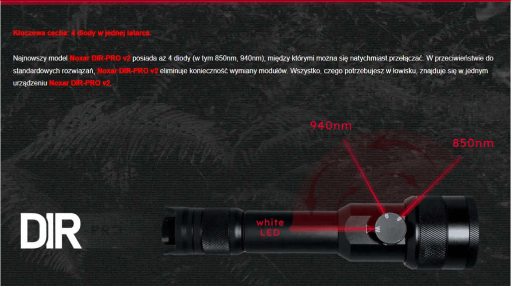 noxar dir pro v2 iluminator podczerwieni 4w1 850nm + 940nm + 980nm + biały led