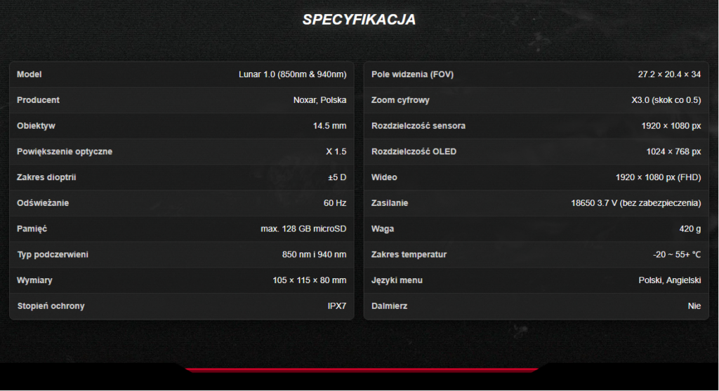 noxar lunar 1.0 850nm / 940nm bez dalmierza