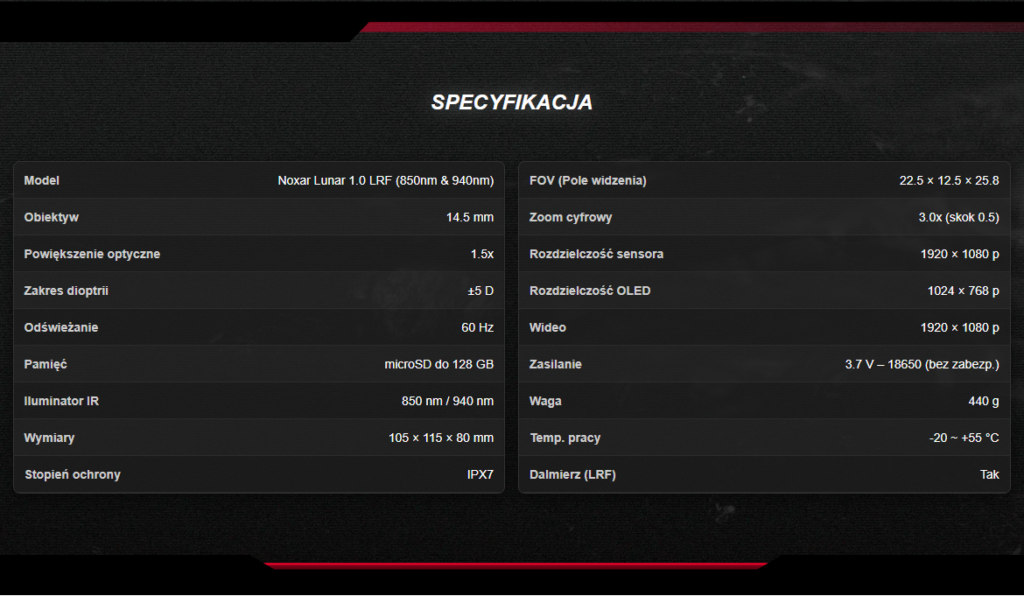 noxar lunar 1.0 lrf 850nm / 940nm z dalmierzem