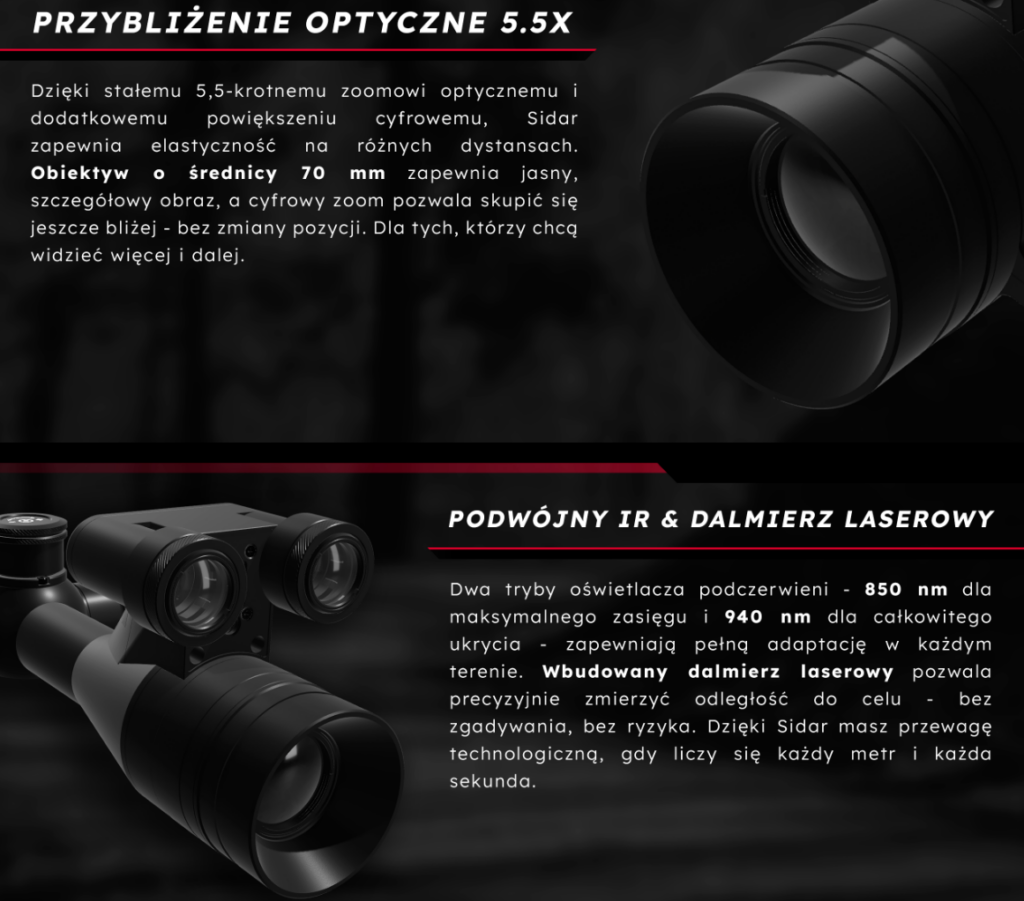 noxar sidar 4k irl (850/940nm) z dalmierzem lrf celownik noktowizyjny z oświetlaczem podczerwieni ir